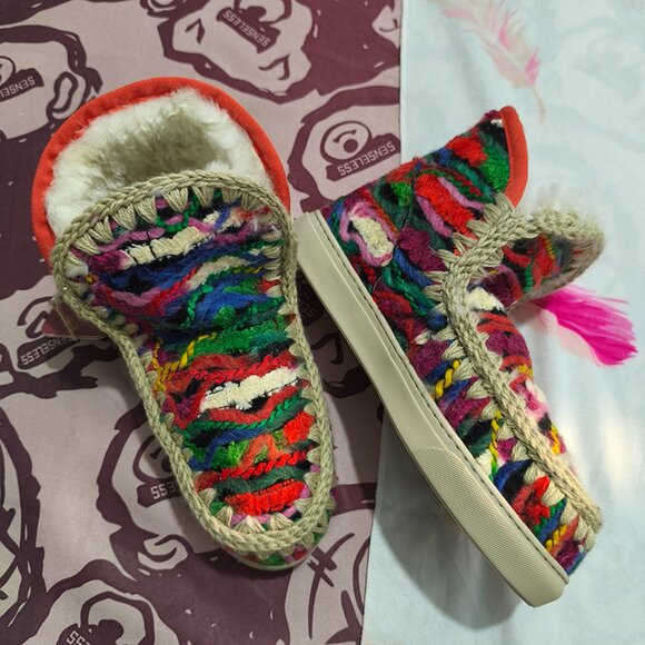 Mou Ethnic-Style Colorful Woven Plush Snow Boots - Picture 3 of 7